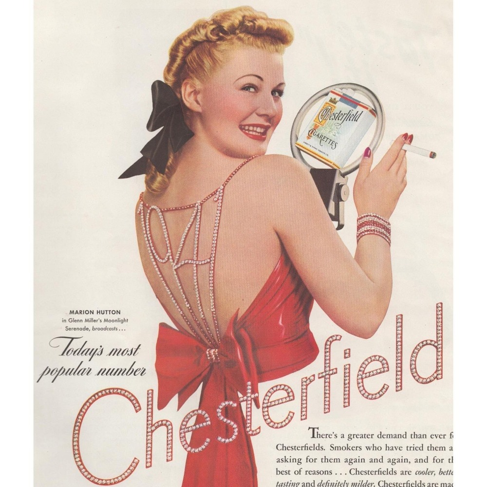 Vintage 1941 Chesterfield Print Ad Marion Hutton Glenn Miller Pinup Decor